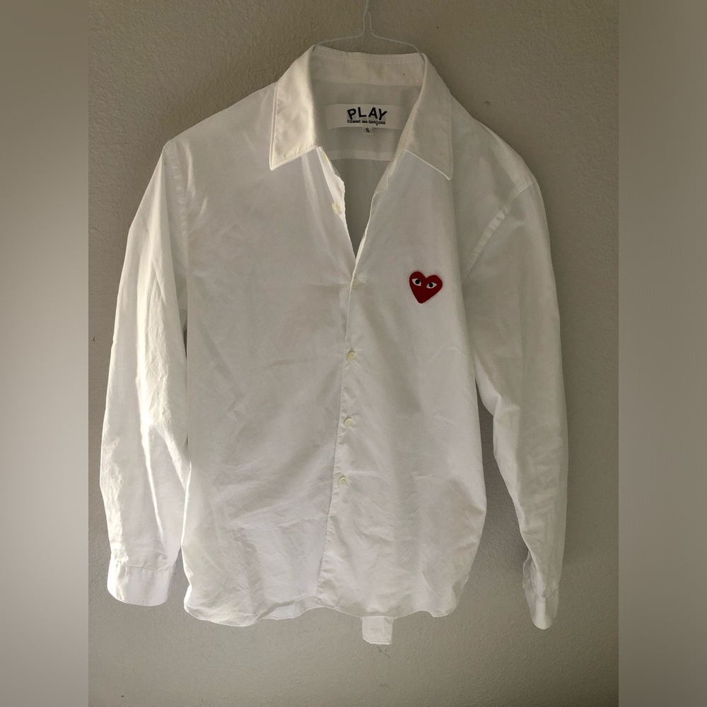 White Button-Up poplin Shirt with Red Heart Patch